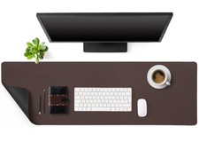 Genuine Leather Desk Mat Large Desk Pad 47.2 x 15.7 Inch Non Slip Leather Tab picture