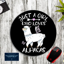 JUST A GIRL WHO LOVES ALPACAS CUSTOM ROUND MOUSEPAD DESK MAT OFFICE GIFT picture