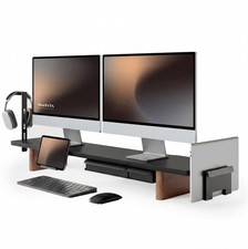 Fenge Modular Dual Monitor Stand Riser with Solid Ash Wood Leg, 42.5