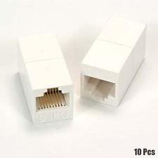 10Pcs CAT6 RJ45 Female to Female Coupler Inline UTP Cable Joiner Connector White picture