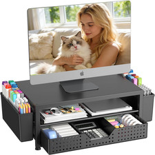 Computer Monitor Stand Riser with Drawer and Pen Holders Office Desk Organizer picture