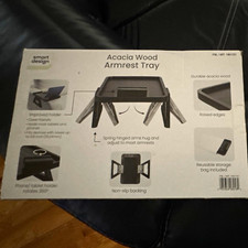 Smart Design Acacia Wood Armrest Tray Desk Stand, Adjustable Non-Slip, Black picture