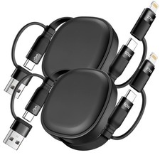 Multi Charging Cable, 2Pack 5 in 1 Retractable Lightning 4 feet, Black  picture