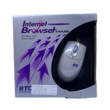 Vintage BTC M370 Internet Browser Mouse Wired PS/2 Tracker Ball Gray NOS New picture