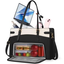 2-in-1 Laptop Bag with Insulated Lunch Compartment for Women 15.6 Inch PU Lea... picture