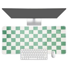Checkered Desk Mat, 35.4x15.7 Inch Mouse Pad with Non-Slip, Green/White picture