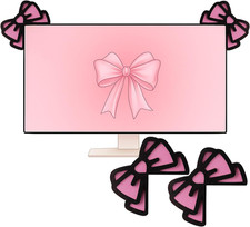 2 Pcs Pink Bow Computer Monitor Decor 3D Cute Wood Computer Decor picture