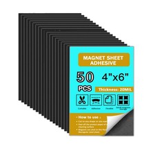 50 Pack, Adhesive Magnetic Sheets, Ultra Thin 20 Mil 4