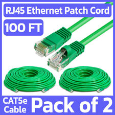2 Pack Green Cat5e Ethernet Patch Cable 100ft RJ45 Network Cord Internet Wire picture