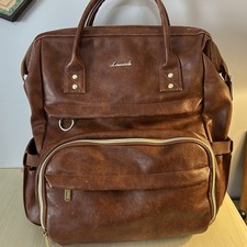 LOVEVOOK Laptop Backpack Large Faux Brown Leather Good Condition USB port  picture