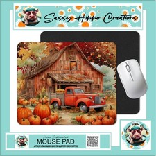 Mouse Pad Rustic Autumn Old Red Truck Barn Pumpkins Anti Slip Easy Clean picture