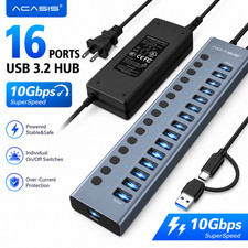 Acasis Power USB 3.2 Hub 10Gbps 16 Port On/Off Switch USB C/A Adapter for Laptop picture