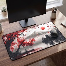 Japanese Mount Fuji Desk Mat | Red Maple Pagoda Large Gaming Mousepad Decor picture