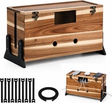 Extra Large Cable Management Box, 14.2-Inch Acacia Wood Cord Hider Box with Dual picture