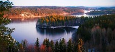 Landscape fall forest nature hills lake trees Custom Gaming Mat Desk picture