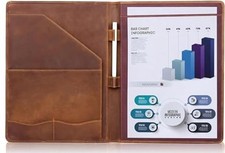 Leather Portfolio, A4 Document Folder Legal Pad Padfolio, Professional Brown picture
