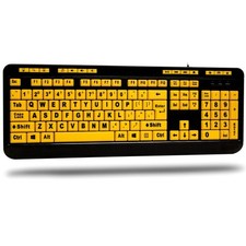 Large Print Multimedia USB Keyboard Black Yellow High Visibility Keys picture