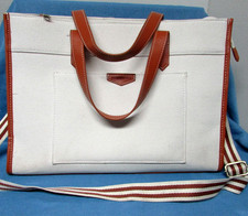 Missnine Canvas Laptop Tote / Shoulder Bag Cream & Brown Zipped Top 16 X 12 picture