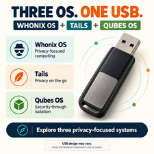 THREE IN ONE - Whonix OS + Qubes OS + Tails OS Linux OS USB FULL Privacy Bundle picture