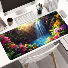 Extended design large mouse pad with tropical waterfall and blooming flower pa picture