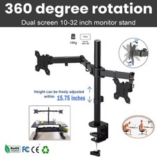 Double Twin Arm Desk Mount Bracket LCD Computer Monitor Stand 10”-32” Screen TV picture