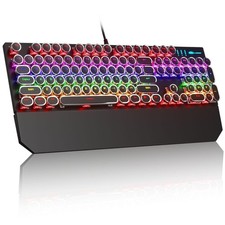 MageGee Typewriter Mechanical Gaming Keyboard, Retro Black Punk Round Keycaps picture