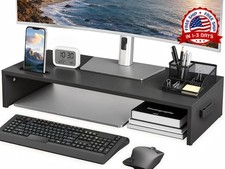 Soporte Para Monitor De Madera Con Portacelular Oculto Para Escritorio Negro picture