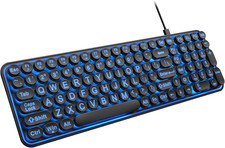 Large Print USB Keyboard with 7-Color Backlight and Retro Round Keys picture