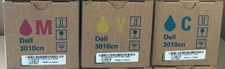 Set of 3 NEW Factory Sealed GENUINE DELL 3010cn - Cyan Magenta Yellow Toners picture