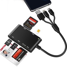7 in 3 SIM Card Reader, Smart Card Reader with USB C/USB A/Lightning, Militar... picture
