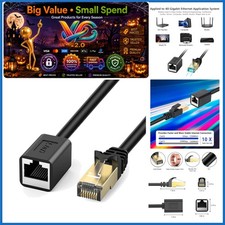 6ft Cat6 Ethernet Extension Cable Shielded RJ45 Male to Female Black picture
