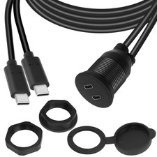 QIANRENON 2 USB C Threaded Flush Mount Waterproof Cable Dual C 2.0 Black picture