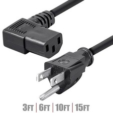 3 6 10 15FT 3-Prong 14AWG NEMA 5-15P to Right Angle IEC320 C13 PC Power Cable picture