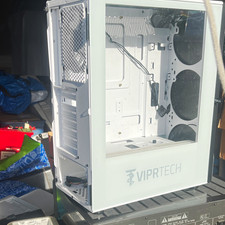 ViprTech White/Black Tempered Glass Steel ATX Mid Tower Case USB Audio Jack picture