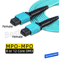 1-50m MPO to MPO Fe/Fe OM3 8 12 Core Fiber Optic Patch Cord Cable 40G 100G Lot picture