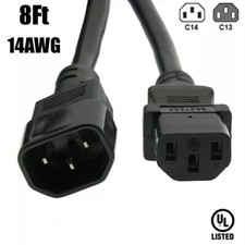 8FT 14AWG Power Cord Extension C13 to C14 IEC 320 3-Prong 14/3 Cable 125V 15A UL picture