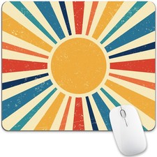 Retro Sun Mouse Pad Desk Mousepad Yellow Blue Rainbow Abstract Boho Vintage A... picture