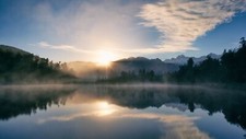 Landscape nature clouds sky water trees forest lake Custom Gaming Mat Desk picture