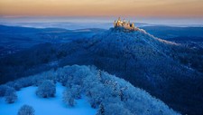 Landscape nature snow forest trees clouds village Custom Gaming Mat Desk picture