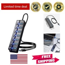 Fast 5Gbps 7-Port USB Hub with Individual Switches & 4ft Cable for Laptops picture