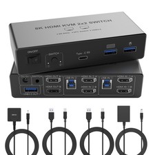8K@60Hz HDMI KVM Switch 2 Monitors 2 Computers, Aluminum with 4 USB 3.0 Ports fo picture