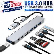 USB 3.0 Hub 8 Port Extender Splitter AC Adapter Cable PC Laptop TF/SD Card iPad picture