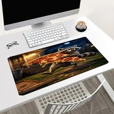 Funny Raccoon Pizza Thief Desk Mat 24x14in Large Gaming Keyboard Mouse Pad Gift picture