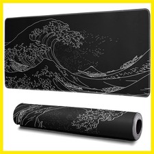 Japanese Gaming Mouse Pad Abstract Black Mouse Pad 31.5x11.8 Inch Black Sea W... picture