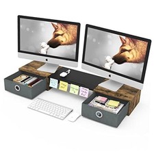 Dual Monitor Stand Riser with Two Drawers, Extra Large Storage Rustic Brown picture