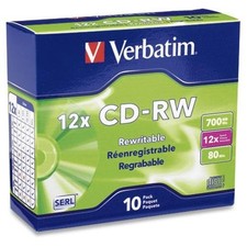 Verbatim 12x Cd-rw Media - 700mb - 120mm Standard - 10 Pack Slim Case (95156) picture
