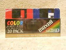 Maxell MF 2HD 1.44 MB PC 3.5 Inch High Density Color Floppy Disks 20 Pack New  picture