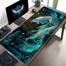 1pc Large Gaming Mouse Pad - Turquoise Blue & Golden Mystical Fox & Celtic Kno picture