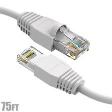 75FT Cat6A RJ45 Network LAN Ethernet Cable UTP Copper Wire Gold 24AWG White picture