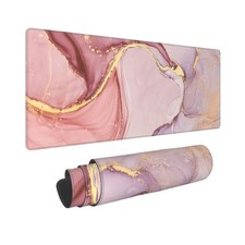 Large Rose Gold Marble Mouse Pad - Non-Slip Rubber Base, 31.5x11.8 Inch, Stitche picture